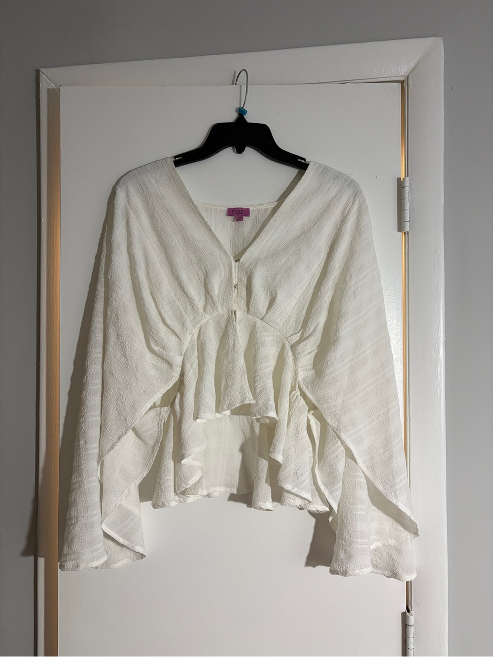 miami Cream Ruffled V-Neck Peplum Blouse